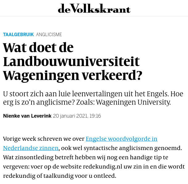 Redekundig.nl in de Volkskrant van 20 januari 2021